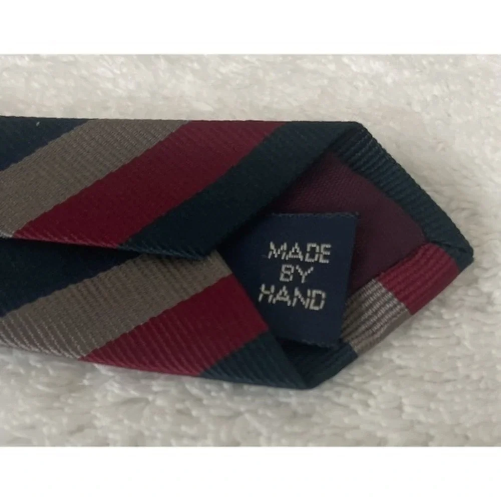 Polo Ralph Lauren Necktie Mens Burgundy Dk Green Gray Silk Striped USA Old Money